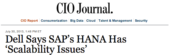 Dell tells WSJ SAP HANA has scalability issues