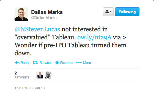 SAP not interested in overvalued Tableau