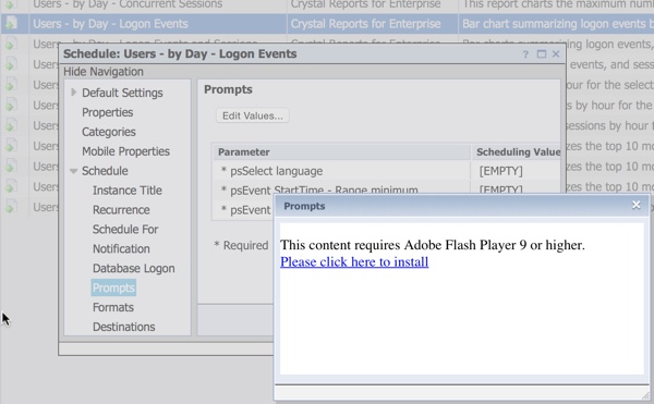Crystal Reports for Enterprise Prompts with Adobe Flash