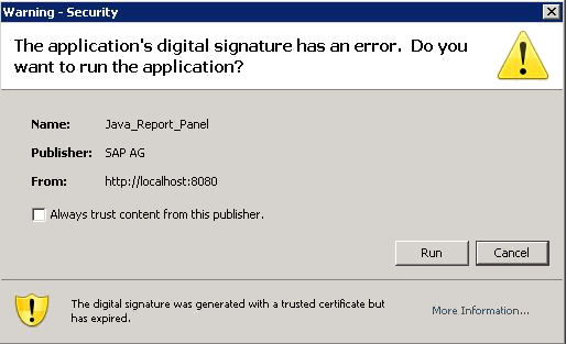 Web Intelligence Expired Java Certificate