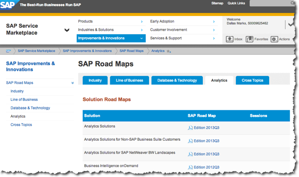 SAP Roadmaps for Analytics