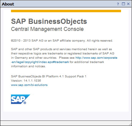 SAP BI 4.1 About Box