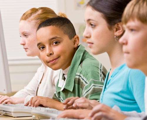 Students working on computers