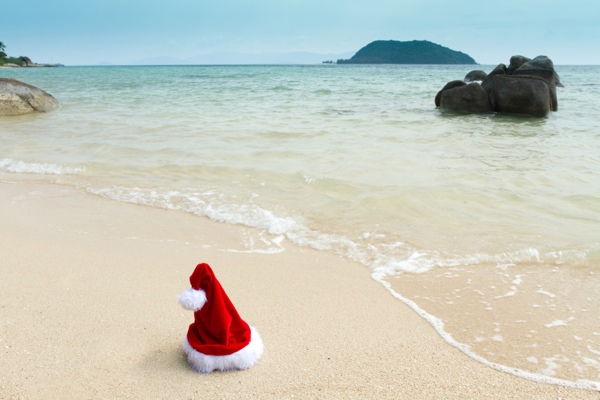 Santa on beach vacation