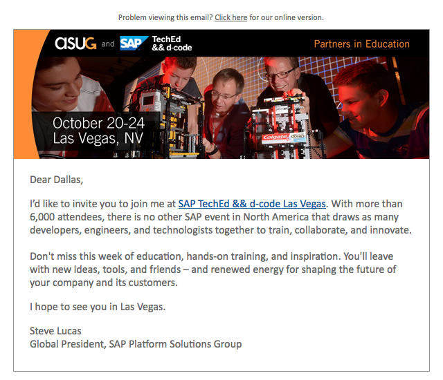 SAP TechEd Letter from Steve Lucas